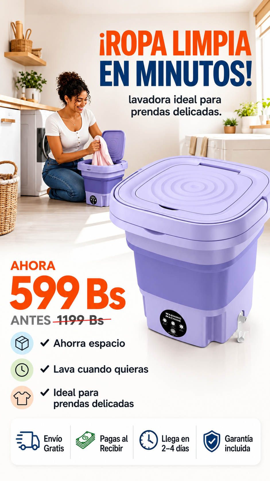 Lavarropa Portátil Plegable — Con Centrifugado